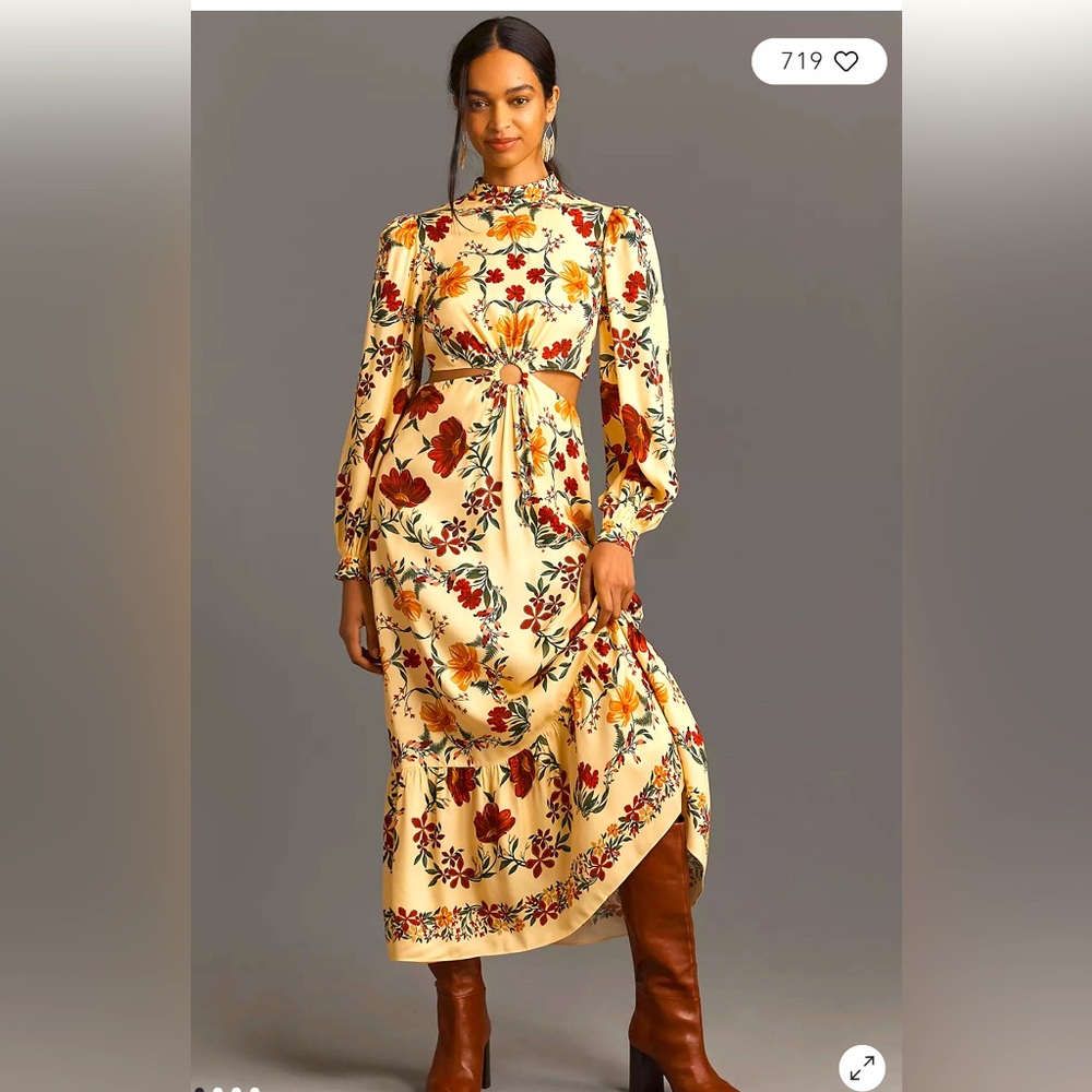 Farm Rio x Anthropologie Long-Sleeve Cutout Maxi Dress